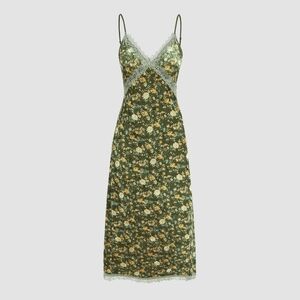 Cider Green Floral Velvet Midi Dress